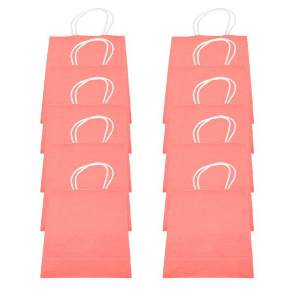 10st Bärbar Kraftpapperspåse Förpackning Presentpåse Tillbehör för shopping Födelsedagsfester15 x 8 x 21cm Rosa