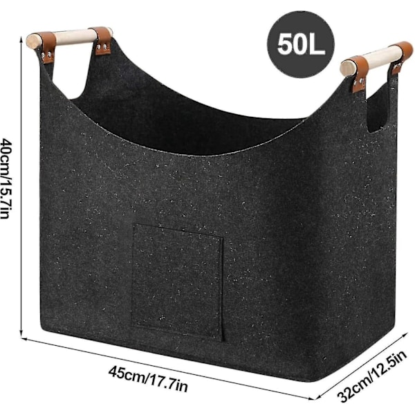 2024, vedkurv for ved XXL vedkurv filt med sklisikre håndtak og frontlomme ekstra stor vedkurv vedkurv 45 * 32 * 40cm-B