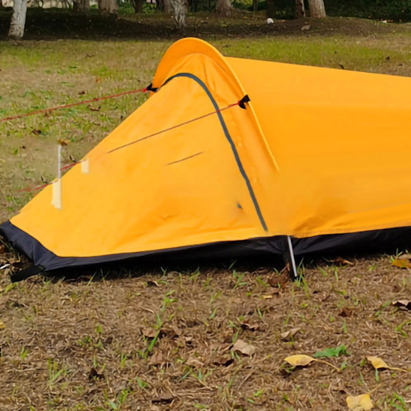 Campingtelt for én person, lett, vanntett, bærbar utendørs sovepose for backpackere, gul