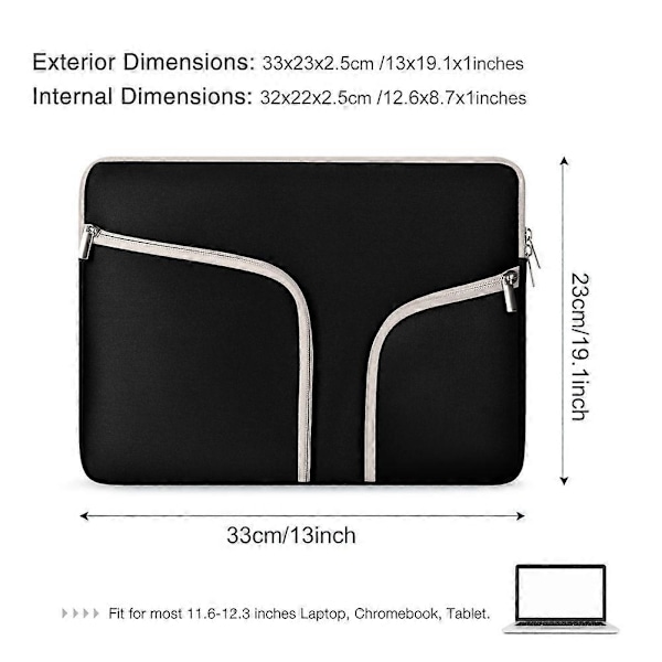 Vanntett Laptop Sleeve Veske Bag 13x9.1 tommer Glidelåslomme For MacBook Samsung Chromebook HP Acer Lenovo-Shilan