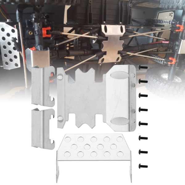 4 stk/sett Rustfritt stål Chassis Armors Protection Skid Plate Passer til Axial SCX10 II 90046 90047 90059 90060