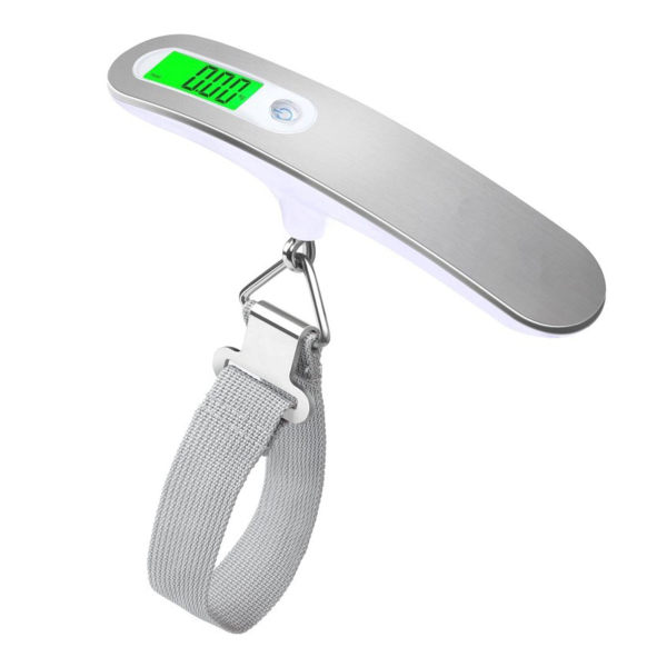 110lbs Digital Luggage Scale Portable Handheld Travel Suitcase Weighing Scale with Webbing Strap for Outdoor White(Round Key and Green Backlight)