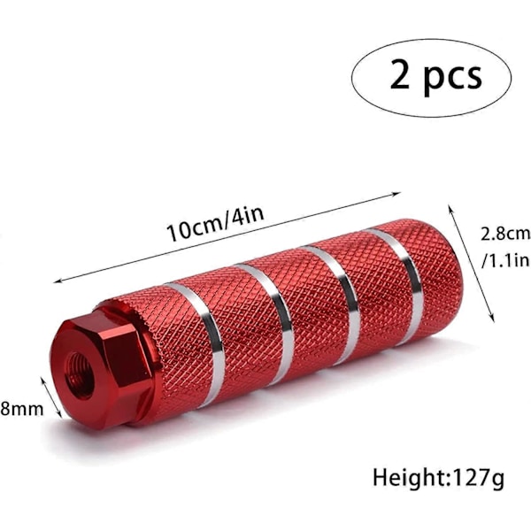 2 stk. Cykel Fodstøtter Aluminium Legering Anti-Slip 8mm Cykelstøtter til 3/8\" Aksler Røde BMX Støtter MTB Cylindriske Støtter Fodstøtter Stunt Pedal til Mountainbike