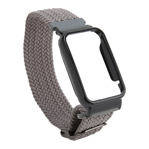Flätad Loop Strap för Mi Band 7 Pro Justerbar Elastisk Nylon Loop Armband med Skyddsram Grå Band Svart Case