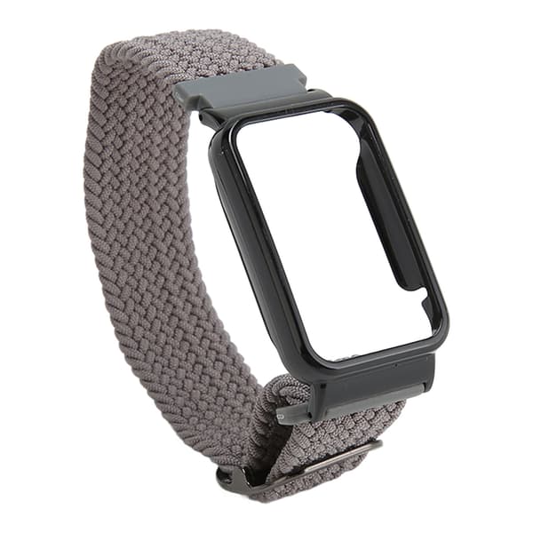 Flätat Loop-armband för Mi Band 7 Pro Justerbart Elastiskt Nylon Loop-armband med Skyddsram Grått Band Svart Fodral