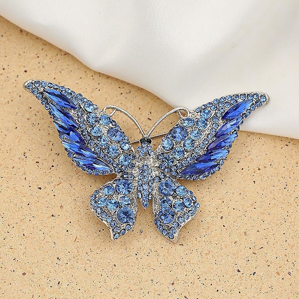 Blå Krystal Rhinestone Butterfly Brosche Nål - Sæt af 5 til Kvinder, Piger, Bryllup, Banket, Fødselsdagsfest