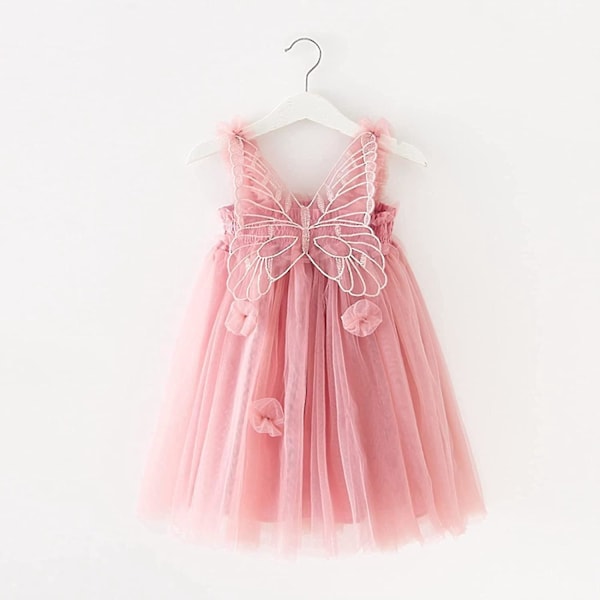 Fairy Tulle Butterfly Wing Princess Dress for Toddler Girls (90CM, Pink)