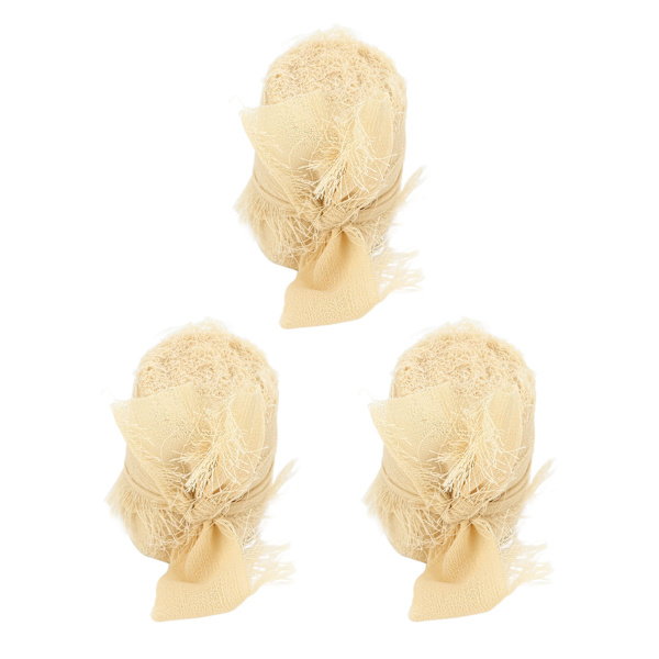 Frans Chiffong Silkesband Ren Färg Handgjord Bukettband Handfärgat Bärbart Chiffongband för Bröllops-DIY-hantverk Beige