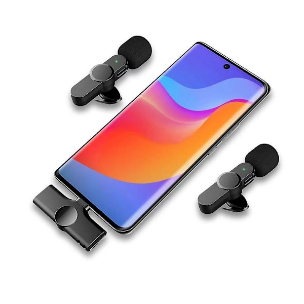 Trådløs Lavalier-mikrofon 2-pakning for iPhone iPad 24G Ultra Lav Forsinkelse Plug and Play Innebygd Støyreduksjonsbrikke