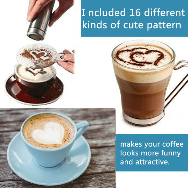 Set i plast - 16 st för cappuccino, choklad, latte art gör det själv