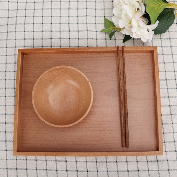 Rektangulär träbricka för tekopp, kaffefat, snacks, serveringsbricka