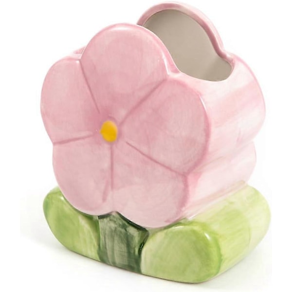Blomst Blyantholder Keramisk Skrivebordsornament Skrivebord Kontor Organizer Papirvarer Hylde Opbevaringskrukke (LILLA-B)