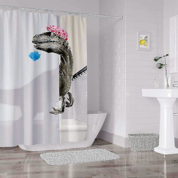 Sjovt Dinosaurie Bruseforhæng Badeværelsesforhæng Med Krog Dinosaur