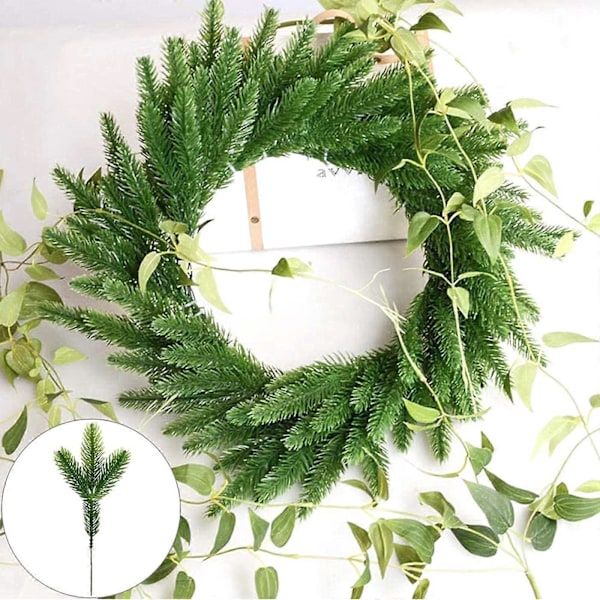 36 stk. Kunstige fyrgrene, kunstige grangrene til juledekoration, kunstige fyrgrene til DIY julekrans hjemmehåndværk
