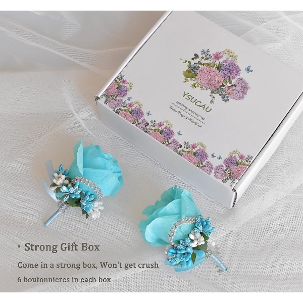 Klassisk blå håndlavet rose boutonniere med nål til bryllup og bal