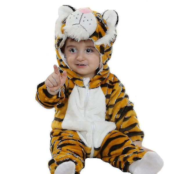 Toddler Dinosaur Onesie Costume for Kids, Cute Hooded Animal Halloween Outfit - Tiger (6-12 Months)