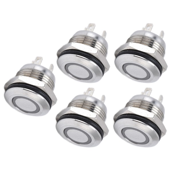 5 stk knapkontakt rustfrit stål flad top knap med LED selvnulstilling strømtilbehør 12mmDC3-6V Grøn