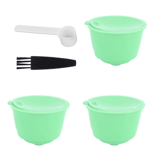 Kaffekapselset i rostfritt stål för DOLCE GUSTO-kaffemaskin (grön, 3 kapslar, 1 sked, 1 borste)
