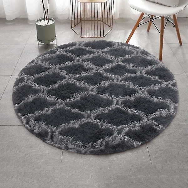 Soft Fluffy Shaggy Round Rug for Living Room Bedroom - 40cm Diameter, Grey