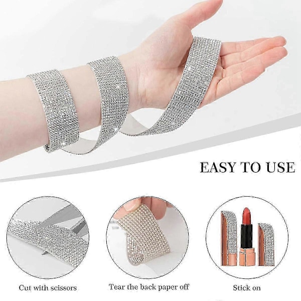 3 Rullaa Itsekiinnittyvää Kristallitimanttinauhaa - Bling Timanttitarrat Rulla DIY 2 mm Strassikivillä