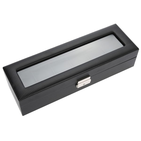 6 Grids PU Kolfiber Läder Watch Hållare Armbandsur Display Case Smycken Present Förvaringsbox