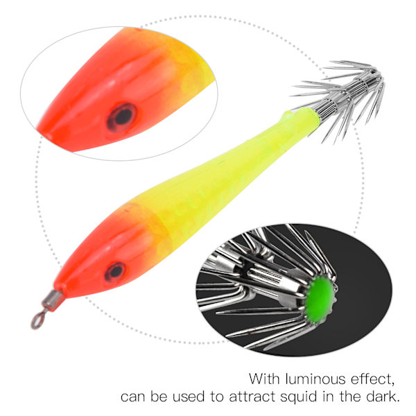 5 stk lysende blekksprut Jigs krok fiske lokker agn takle for sjø/ferskvann rødt hode lysegrønt