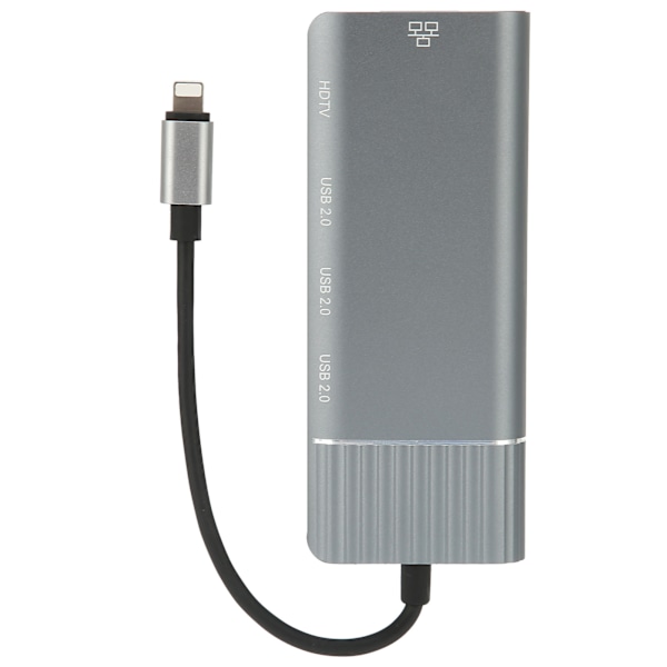 USB 2.0 Dock Station 6-i-1 Lightning til High-Definition Multimedia Interface 3 USB Port HUB til IPhone / IPadGrå