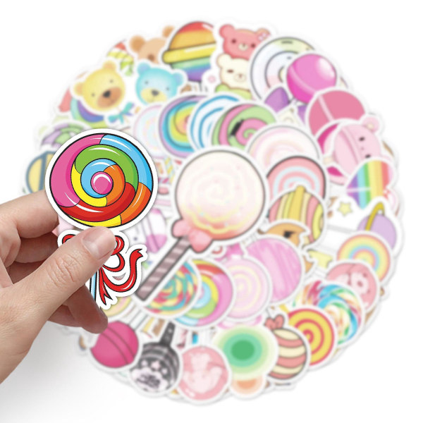 Henkilökohtaiset Lollipop-sarjakuvatarrat (50 kpl) - Lasten skootteri, muistikirja, jääkaappi