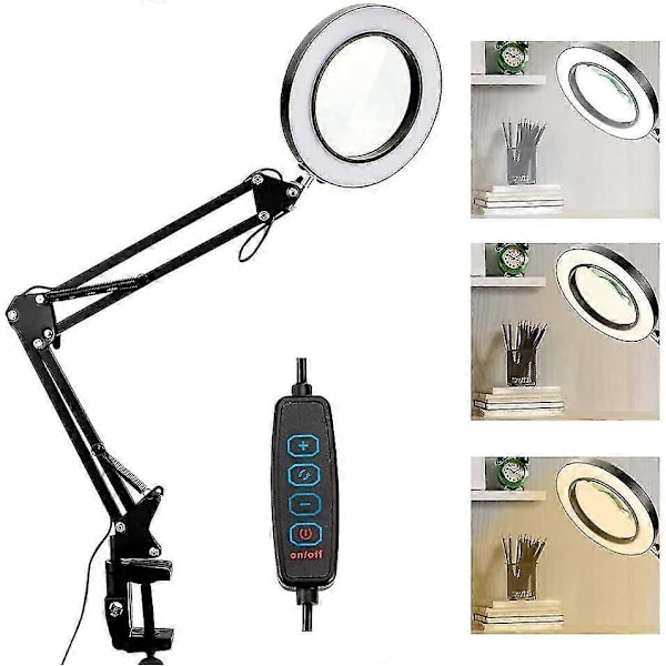 Förstoringsglas Skrivbordslampa med Ljus och Klämma - 10x Förstoring - 3 Färglägen - 10 Ljusstyrkenivåer