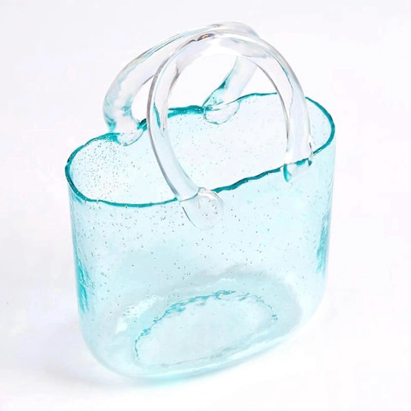 Bedste Sælger Håndtaske Form Klar Vase, Klar Taske Glas Blomstervase Til Hjem Bryllupsindretning Lyseblå