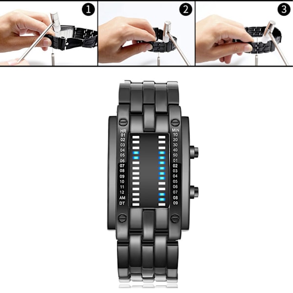 Binær Matrix Blå LED Digital Watch Mænd Kvinder Cklassisk Moderigtigt Future Technology Binært Ur