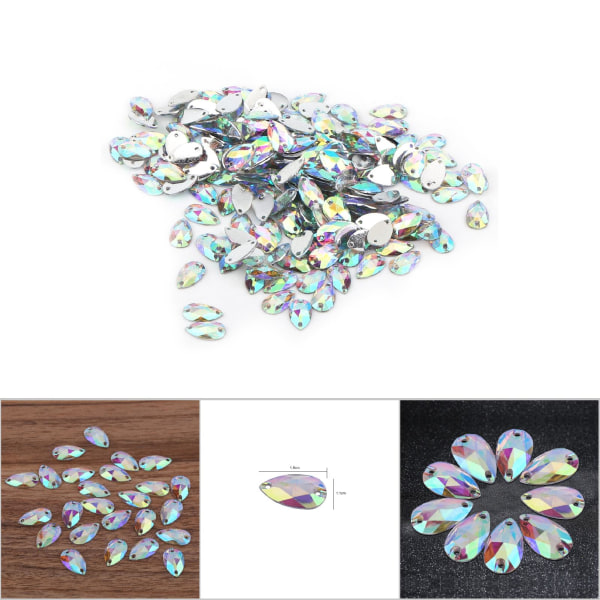 200 kpl Drop Shape Resin Tasaselkäinen ompelu tekojalokivi kaksinkertaisella reikäkoristeella (multi )