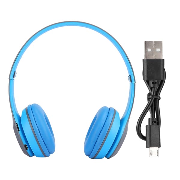 Bluetooth Trådlöst Headset Over Ear Vikbart Stereo Ljud Brusreducering Hörlurar Spel FM Musik Hörsnäcka Blå