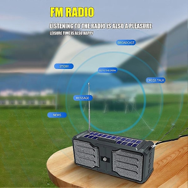 Aurinkovoimalla toimiva Bluetooth-kaiutin stereokaiutin taskulampulla, musta