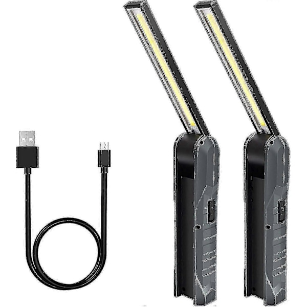 2 stk. Oppladbare LED Arbeidslys, Mekaniske Lys, Sammenleggbare Lommelykter med Magnetisk Base, Inspeksjonslys, Brukes til Camping, Bil M