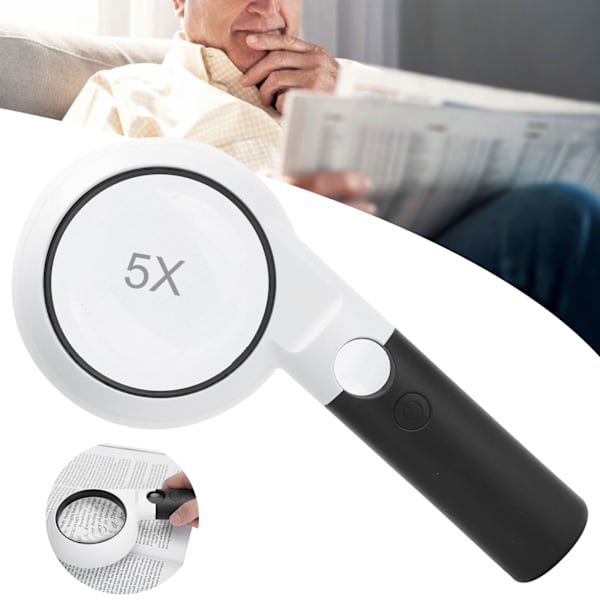 Handhållet förstoringsglas 5X huvudlins 20X sekundär linsförstoring med 11 lysdioder för läsning