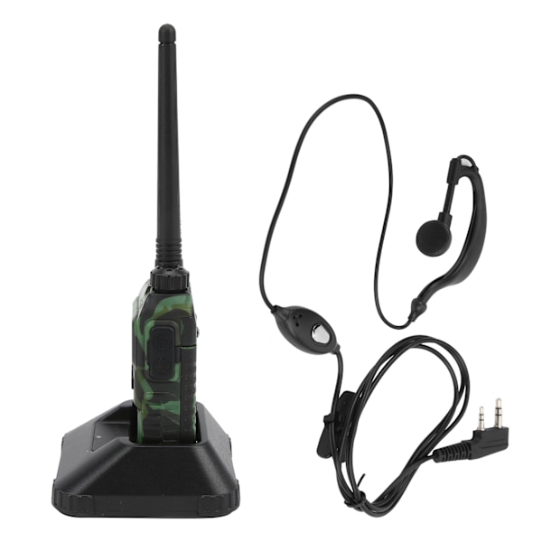 Bærbar Walkie Talkies Set Håndholdt LCD Display Walky Talky med Øretelefon 100‑240VGrønn EU Plugg 100‑240V