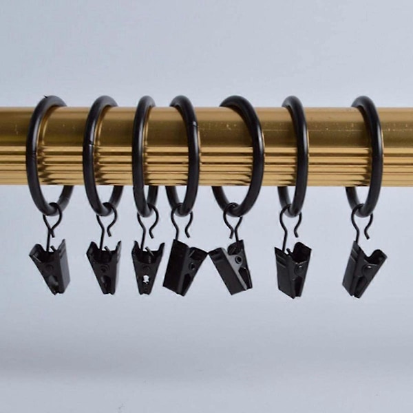 30 stk. 35 mm Diameter Multipurpose Gardiner Clips Gardiner Stang Gardiner Ringe med Clips, Sort