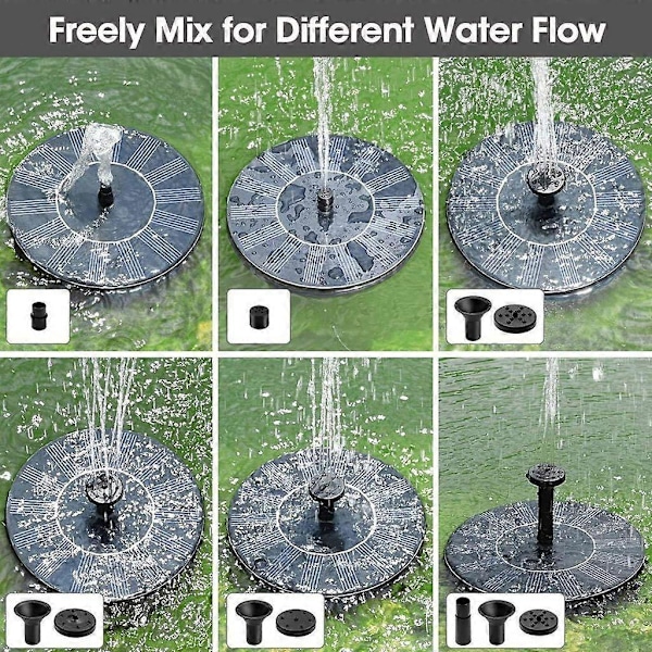 Solcellsdriven fontän, 1,4W solcellsdriven dammpump med 4 effekter | Maximal 70 cm höjd solcellsvattenpump | Solcellsdriven flytande fontänpump