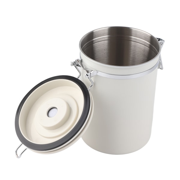 Kaffebeholder 304 Rustfrit Stål Lufttæt Kaffe Bønne Opbevaringsbeholder med Ske Cremet Hvid 1.8L