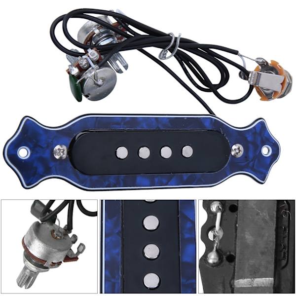 Magnetisk pickup-krets for akustisk elektrisk gitar - ABS-hus, lydhull - 6 strenger (blå)