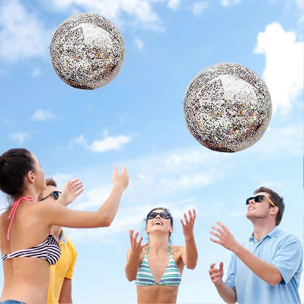 Stor 24/16 Tum Uppblåsbar Glitter Pool Strandboll - Perfekt för Sommar Strand Pool Party Blå 60cm