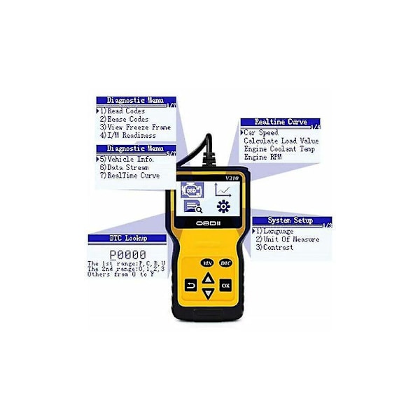 OBD2 Scanner Universal OBD II Scanner Bilmotor Felkodsläsare CAN Diagnostiskt Skanningsverktyg för OBDII Protokoll Bilar sedan 1996 (Gul)