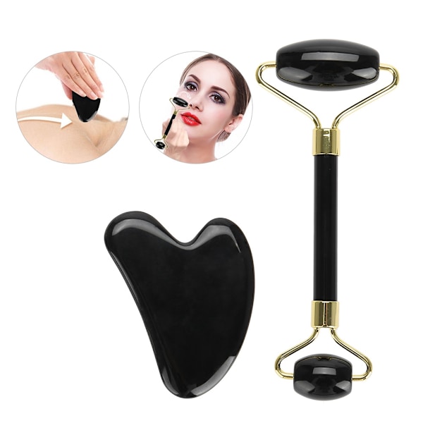 2st set Natural Obsidian Double end Roller Massage & Skrapbräda Kit Massage Presentverktyg