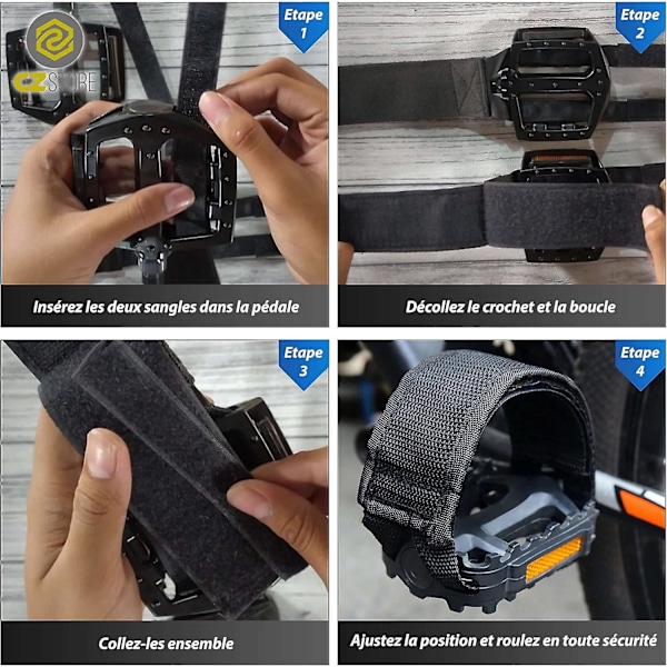Fransk merke Velo pedalstropp - Sett med 2 - Nylon sykkel fotkile for Fixie sykkel/MTB/MTB/BMX/Sykkel-Velo krok Farge Svart