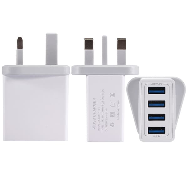 4USB-lader med flere porter, hurtiglader QC3.0 telefonlader for reise 100‑240V