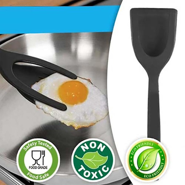 Stekt Egg Dobbel Spatel, Non-stick Matklype 2-I-1 Silikon Eggvender Pannekake Brødklemme Grillspade Tang for Matgrep og Snuing