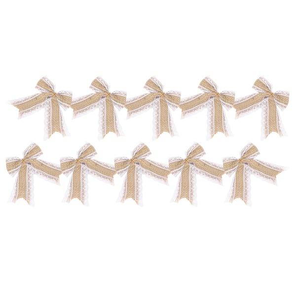 10 stk Burlap Sløyfe Blonder Rynket Sløyfe Håndlaget Håndverk Jul Bursdag Bryllup Dekorasjon