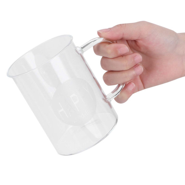 350 ml kaffekopp i gjennomsiktig borosilikatglass med håndtak for melkete og drikke