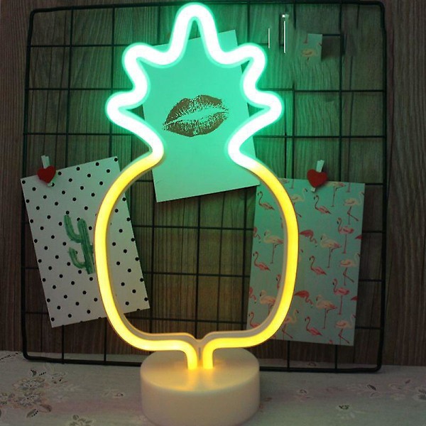 Neon Ananas LED Bordlampe - Grønn og Gul, 16 x 28,5 x 1,4 cm